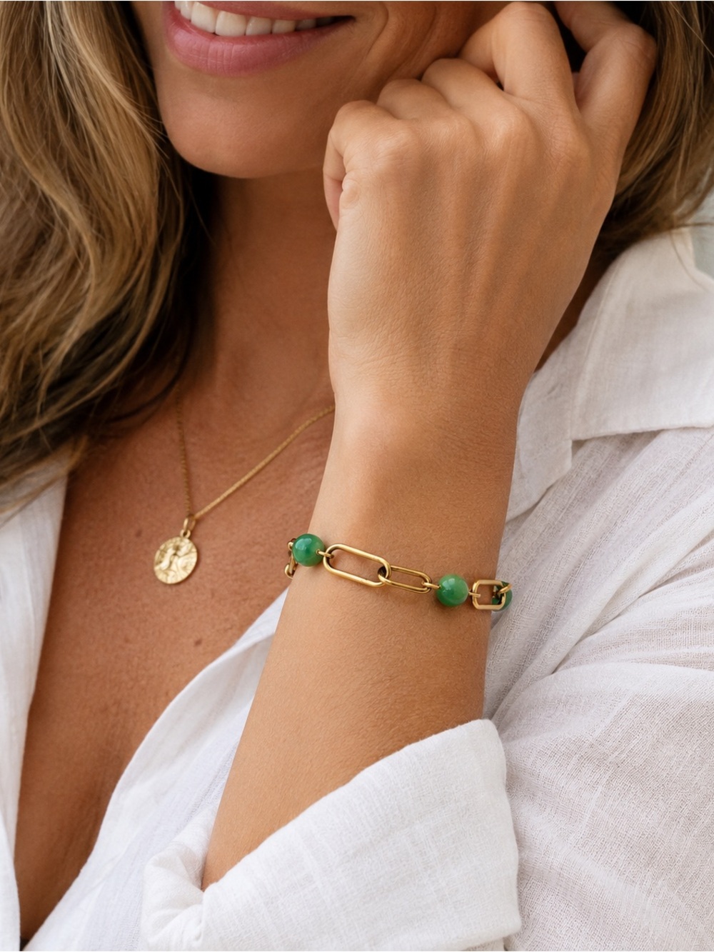 Elegant Green and Gold Beaded Bracelet